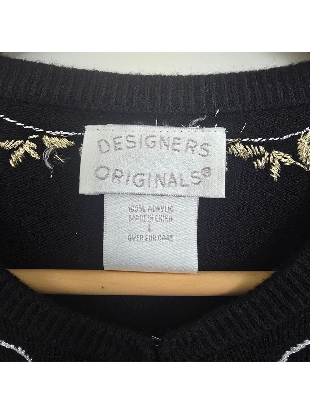Designers Originals Black Cardigan Sweater w/Gold Leaf Embroidery Size Large NWT - Picture 10 of 12